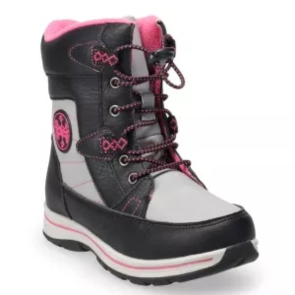 🎀 TOTES BEAVER BIG GIRLS SNOW BOOTS; BLACK - PINK - GREY (SIZE 6) 🎀 - Picture 14 of 16